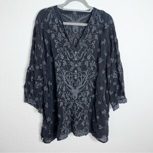 Johnny Was Navy Floral Embroidered Top